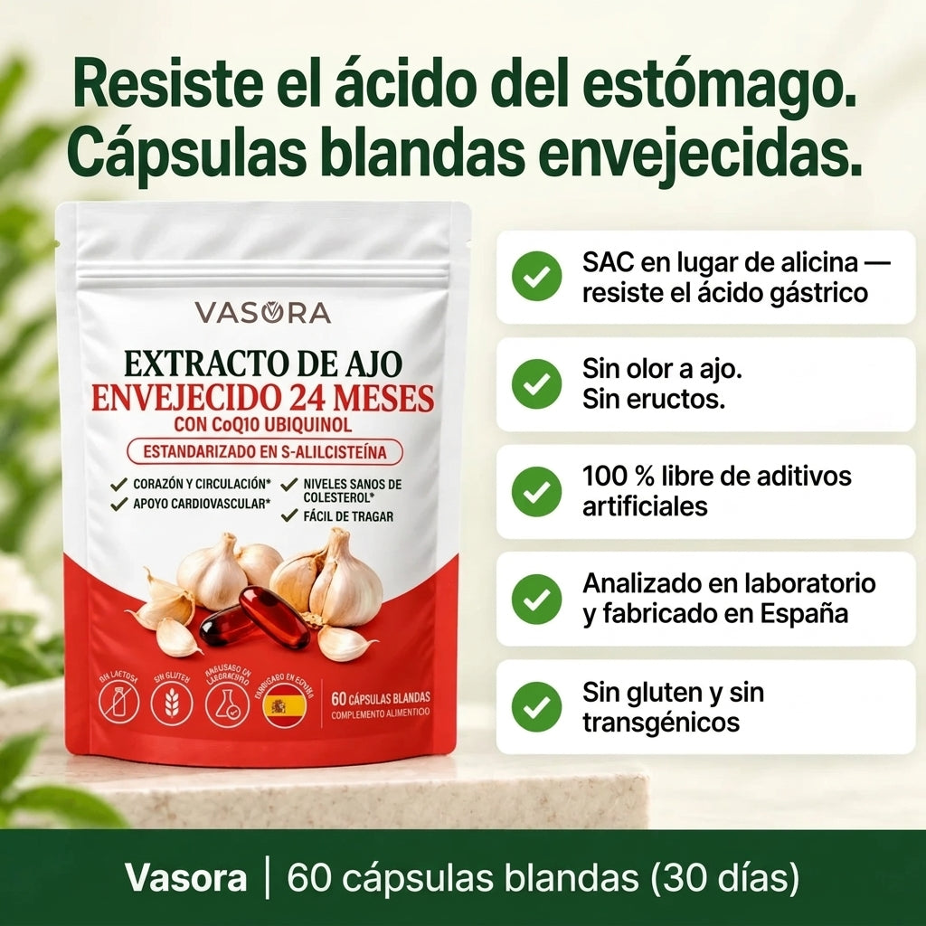 Vasora – Extracto de ajo envejecido 24 meses con CoQ10 y vitamina K2